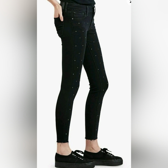 Levi's 711 skinny ankles Flash Dance black jeans studs and rhinestones - Picture 2 of 10